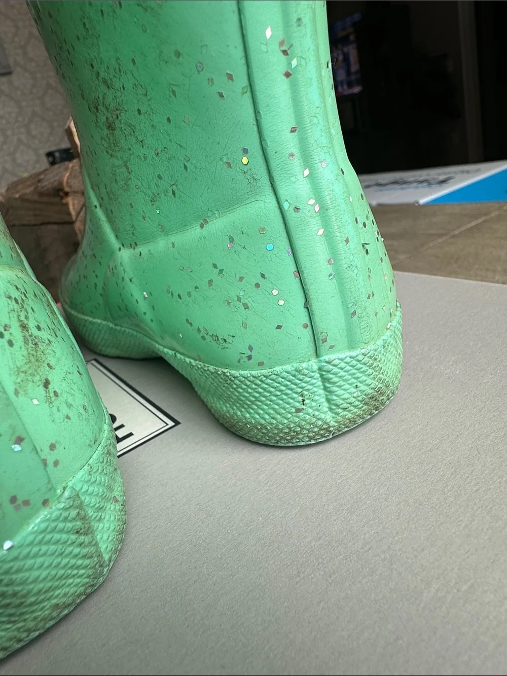 Hunter Kids Mint Glitter Rain Boots